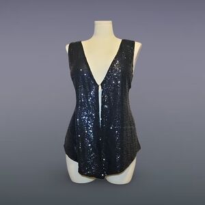 ❥Chic Cato Woman Black Sequin Deep V Sleeveless Plus Size Blouse 22/24W Party